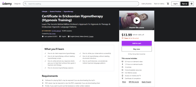  Certificate in Ericksonian Hypnotherapy