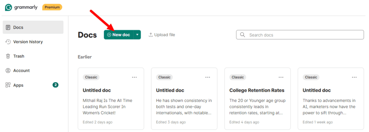 On Your Dashboard Click On New Doc On Your Dashboard Click On New Doc